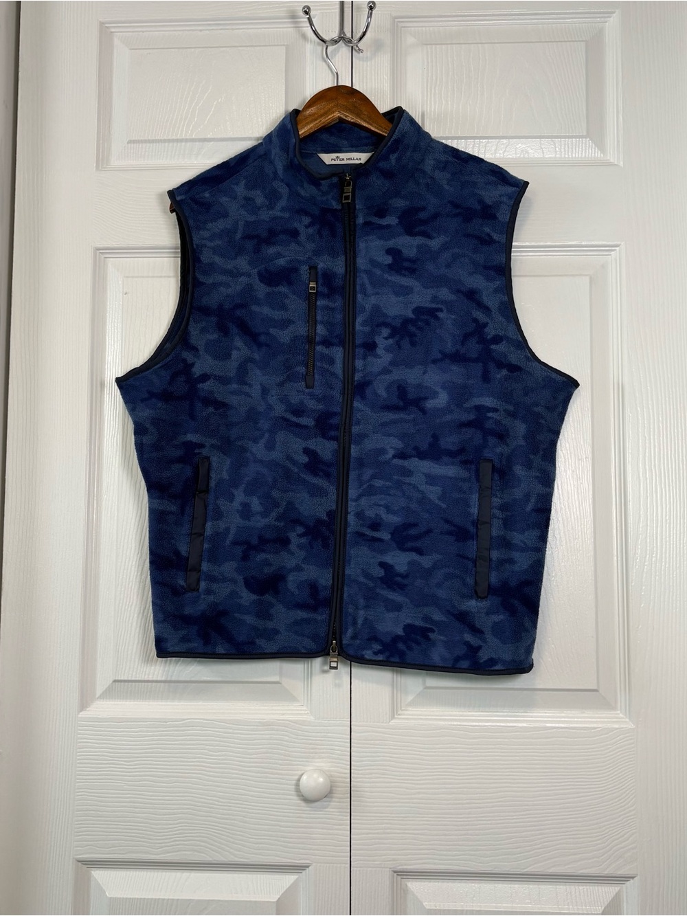 Peter Millar Blue Camo Fleece Vest Golf Quiet Luxury Coastal Large